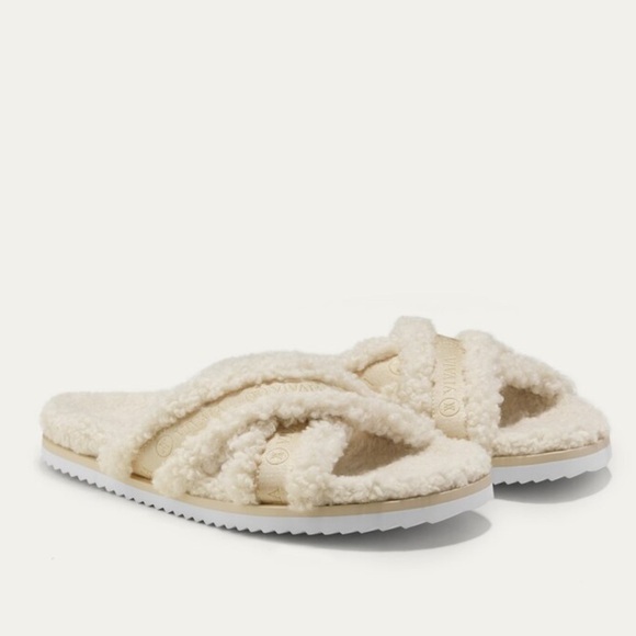 NWOT Vivaia Furry Criss-Cross Strap Slippers (Hannah) Womens Size 40/ US 9 cream - Picture 4 of 11
